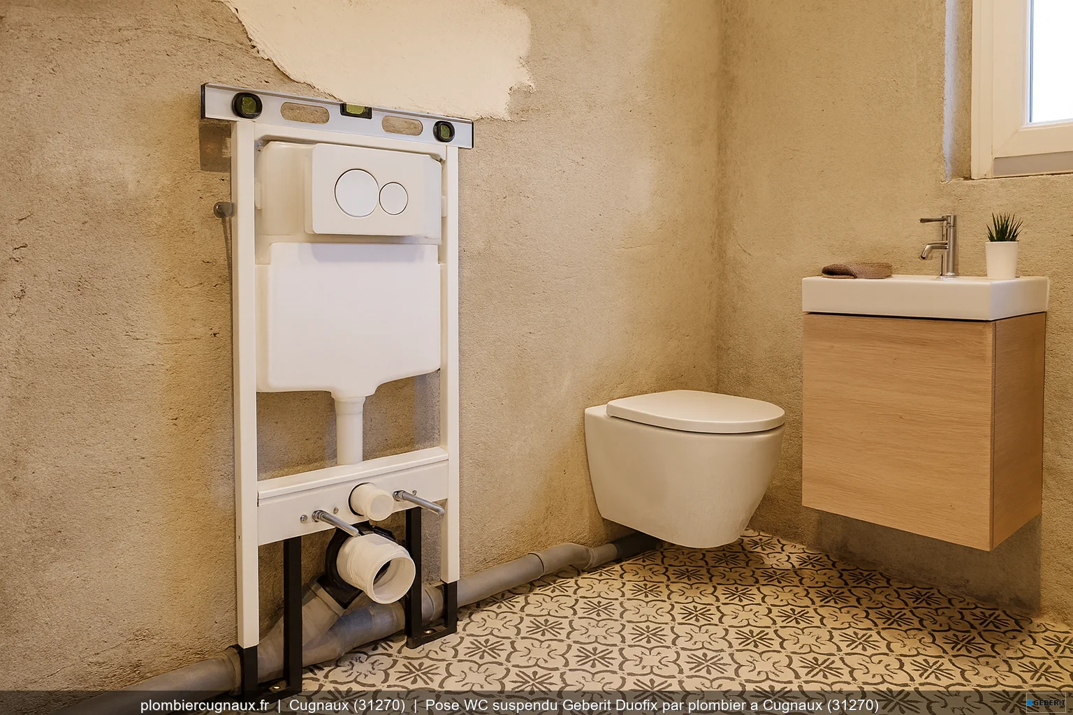 Pose WC suspendu Geberit Duofix par plombier a Cugnaux (31270)